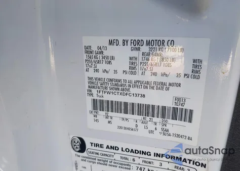 2013 Ford F-150 Xlt z USA, uszkodzony, nr VIN 1FTFW1CTXDFC13738